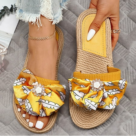 

Cathalem Beach Slippers for Women Slippers For Women Ladies Open Toe Slippers Bowknot Summer Bohemian Sandals Casual Shoes Shoes Yellow 7.5