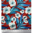 thumbnail image 1 of Soimoi Red Cotton Voile Fabric Leaves & Anemone Floral Print Fabric by Yard 42 Inch Wide, 1 of 3