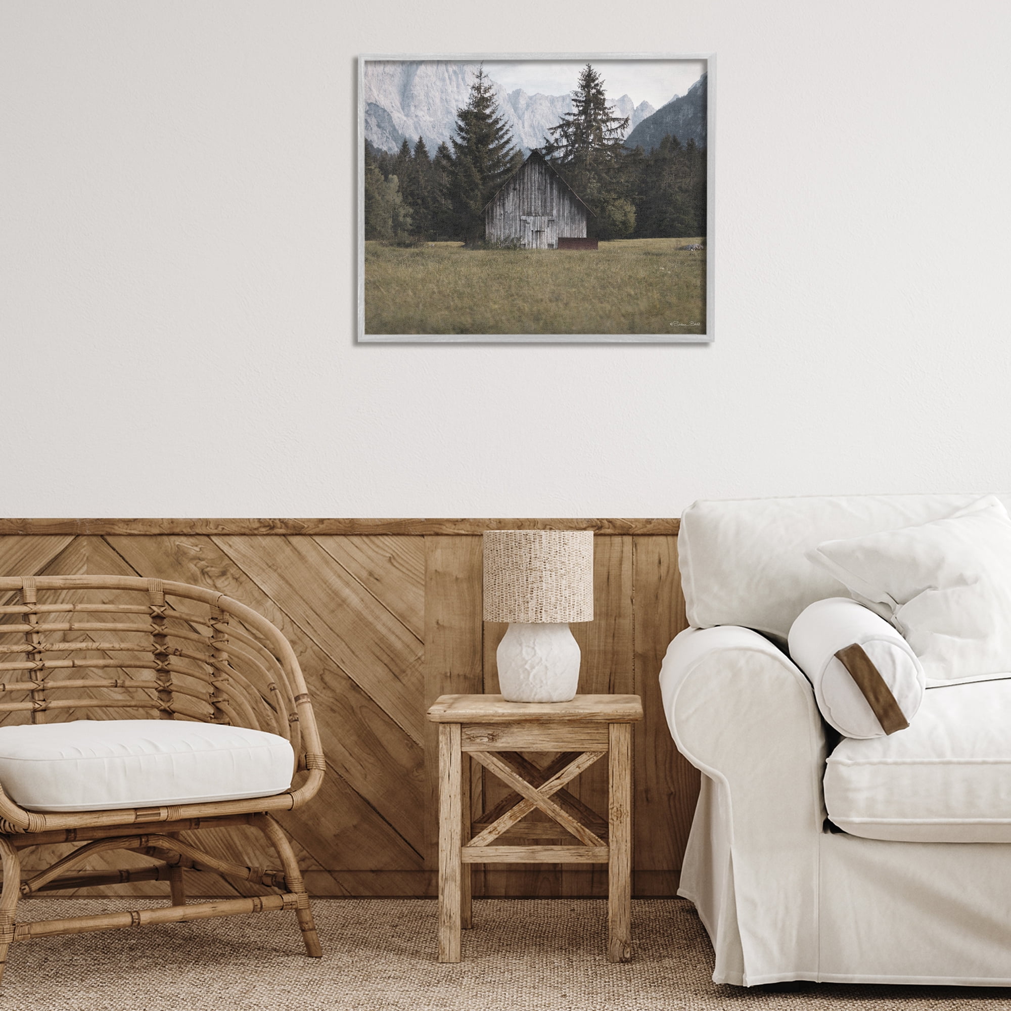 Stupell Industries Rustic Cabin Landscape Landscape Painting Gray Framed Art Print Wall Art, 30 x 24