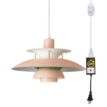 

FSLiving Timing Plug in Pendant Light Modern Hanging Ceiling Lights Denmark Design Hanging Light Fixture with 15ft Cord Dimmable and Timing - Pink