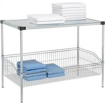 Global Industrial  Nexel 2 Shelf Basket Wire Shelving Unit Solid Top Shelf - 48 x 24 x 34 in. - Chrome