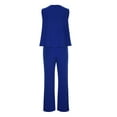 thumbnail image 6 of Edvintorg Wide Leg Pants Sets Women 2 Piece Outfits Elegant Fashion Office Ladies Casual Solid Sleeveless Blouses Round Neck Tops Long Pants Set Blue XL, 6 of 7