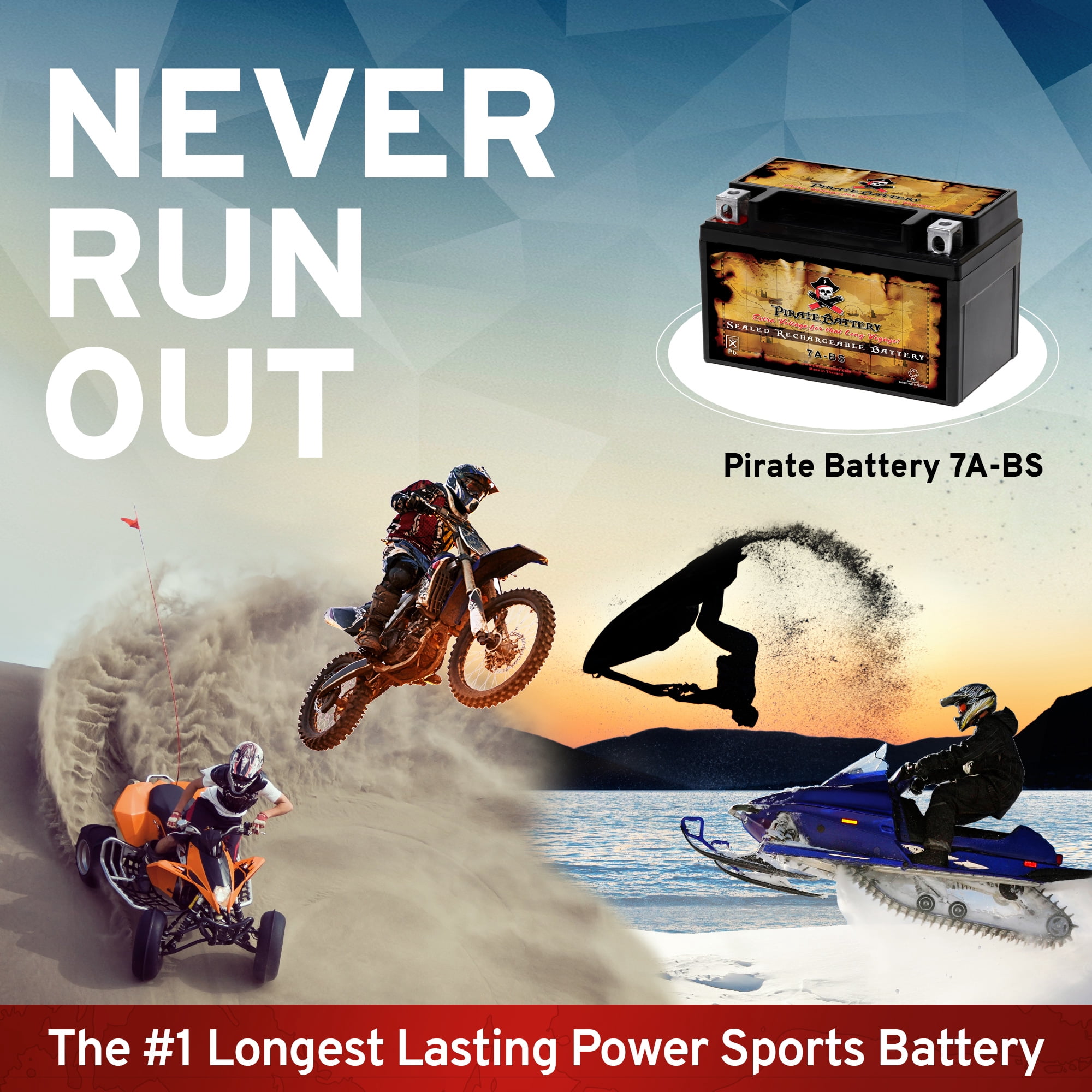 Pirate Battery Ytx7a-bs (7a-bs 12 Volts,6 Ah, 100 Cca) High Performance - Maintenance Free - Sealed AGM Motorcycle Battery