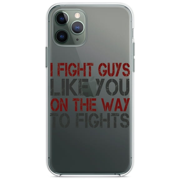 DistinctInk Clear Shockproof Hybrid Case for iPhone 13 (6.1" Screen) - TPU Bumper Acrylic Back Tempered Glass Screen Protector - I Fight Guys Like You On The Way to Fights