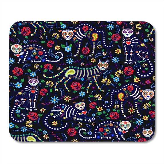 SIDONKU Colorful Day Calavera Cats and Sugar Skills for Dia De Los Muertos Dead Pattern Mousepad Mouse Pad Mouse Mat 9x10 inch