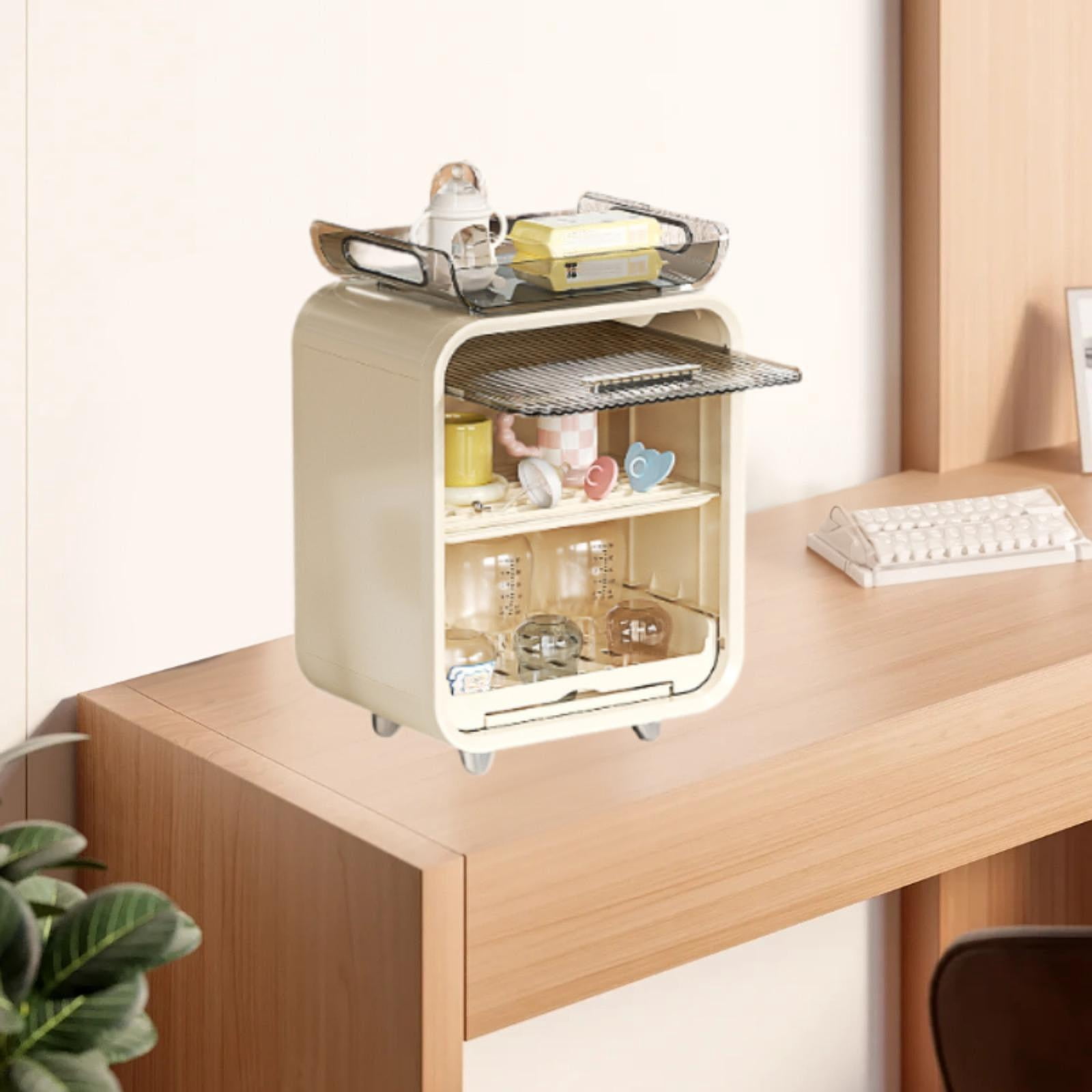TISHITA Storage Bottle Storage Rack Removable Drain Tray Portable with Door Organizer Drying Rack for Bedroom Beige Tall