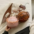 thumbnail image 5 of Fashion Basketball Shaped Handbags PU Leather Chain Tote Round Graphic travel Brown, 5 of 8