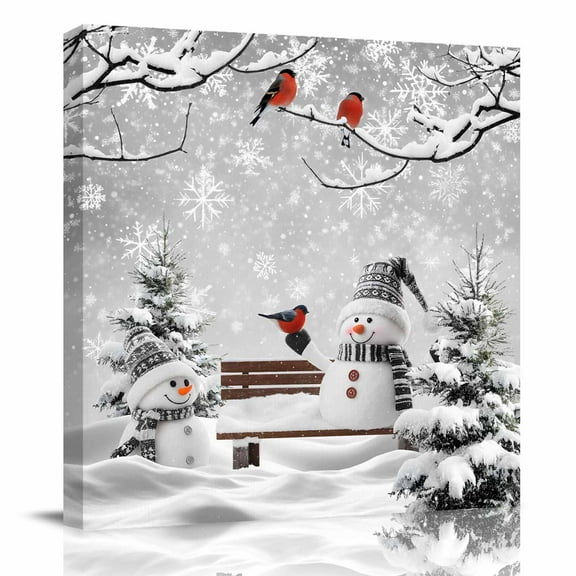 Canvas Print Wall Art Oil Paintings Vintage Winter Snowman Bird Picture Prints Artwork for Living Room Kitchen Bathroom Bedroom