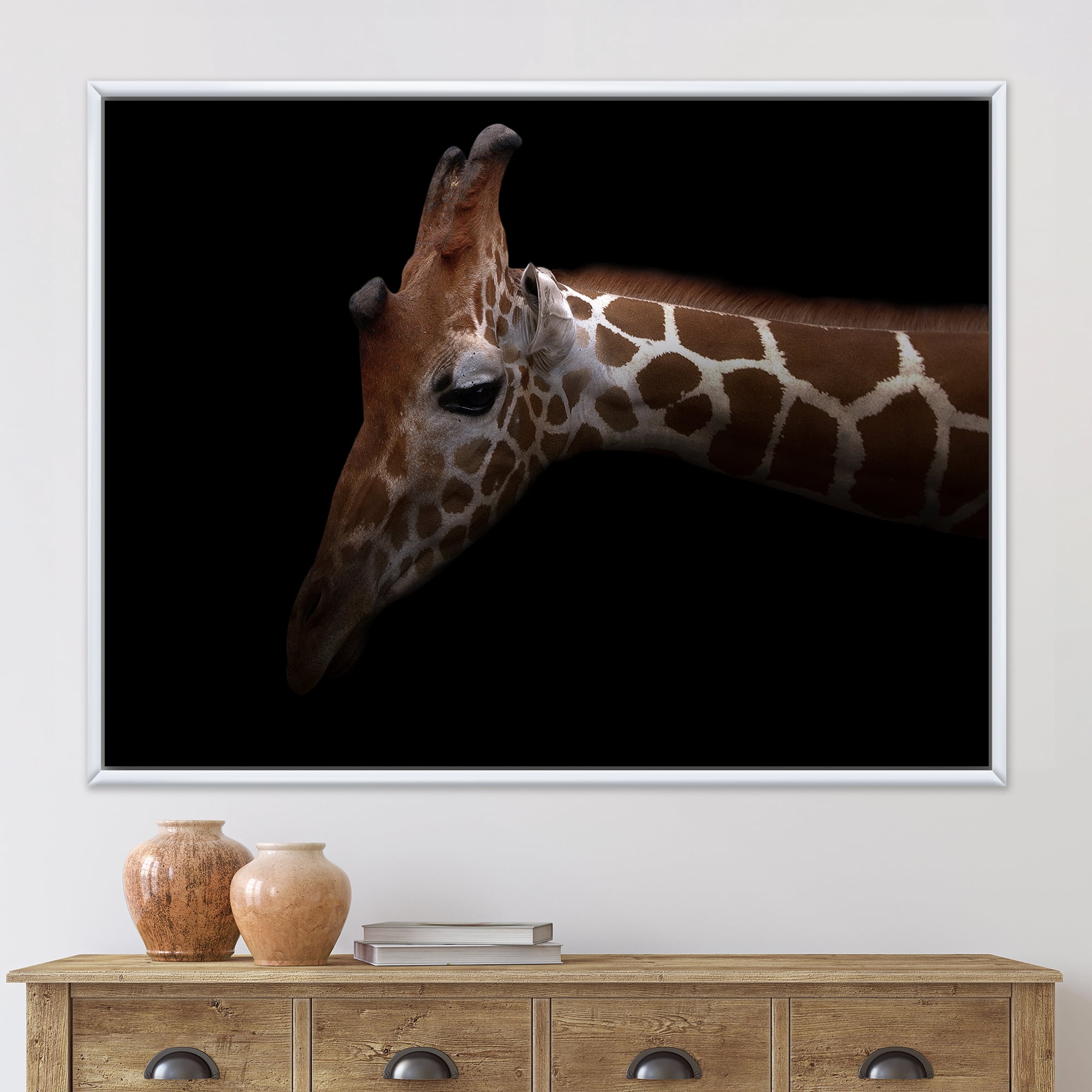 Close Up Portrait of A Giraffe VIII 20 in x 12 in Framed Photography Canvas Art Print, by Designart