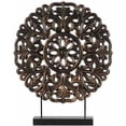 thumbnail image 1 of Wood Round Buddhist Wheel Ornament on Rectangular Stand LG Rubbed Finish Bronze, 1 of 2
