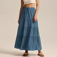thumbnail image 2 of Fashion Long Skirts for Women Elastic Waistband Flowy Boho Maxi Skirt Summer Vacation Outfits A-Line Dress Blue S, 2 of 6