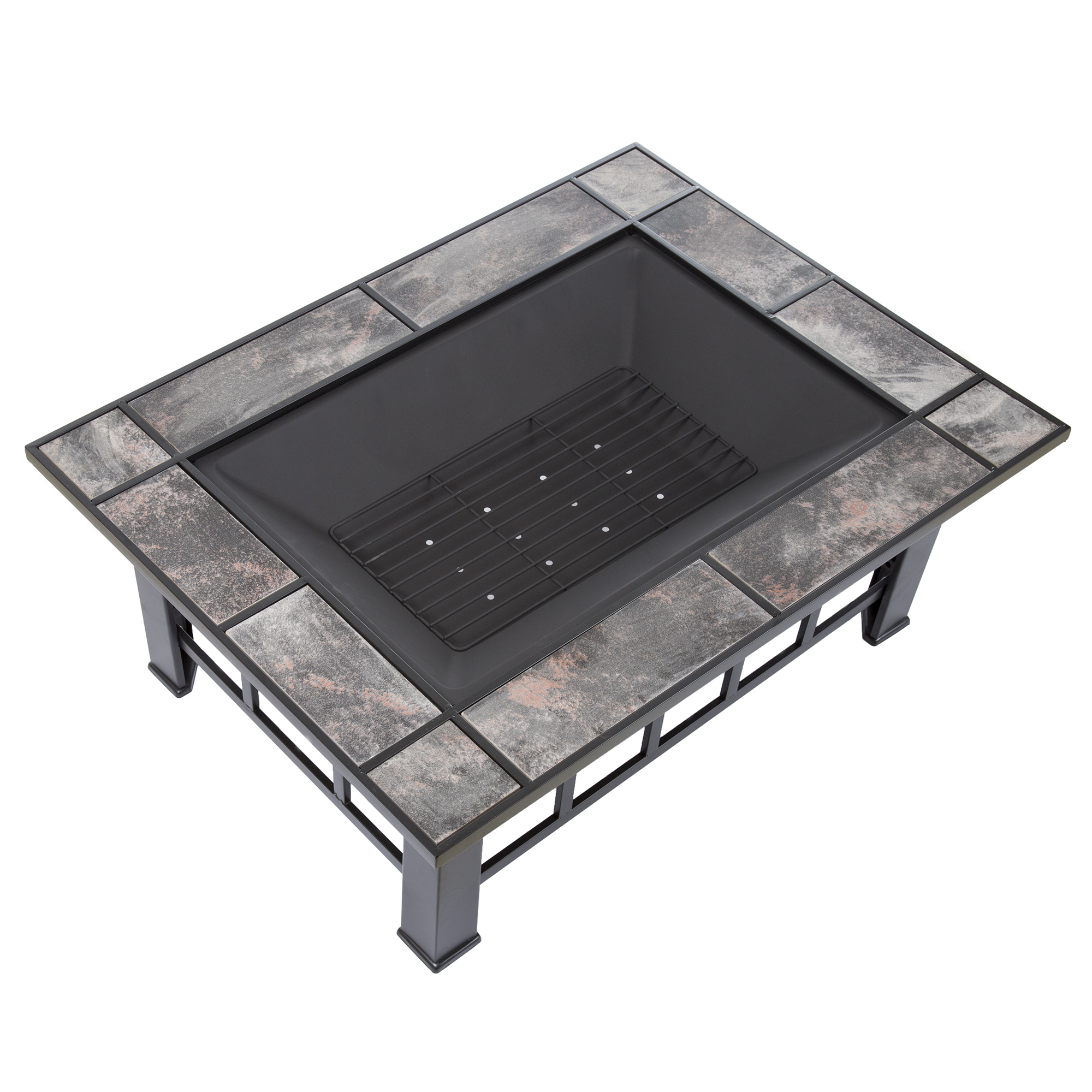 Pure Garden Fire Pit Set, Wood Burning Pit - Includes Screen, Cover and Log Poker - Great for Outdoor and Patio, 37" Marble Tile Rectangular Firepit - image 3 of 7