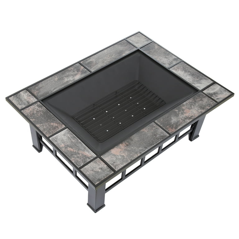 Fire Pit Set, Wood Burning Pit - Includes Screen, Cover and Log Poker - Great for Outdoor and Patio, 30 inch Square Marble Tile Firepit by Pure Garden Fire Pit Set, Wood Burning Pit - Includes Screen, Cover and Log Poker - Great for Outdoor and Patio, 30 inch Square Marble Tile Firepit by Pure Garden