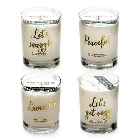 Luna Candle Co. Set of 4, Soy Wax Jar Candles, Lavender and Eucalyptus Scents, Elegant 11oz. Glass, Slow Burn Up to 110 Hours of Burn Time, Gift, Any Occasion, Made in the USA- For Your Cozy