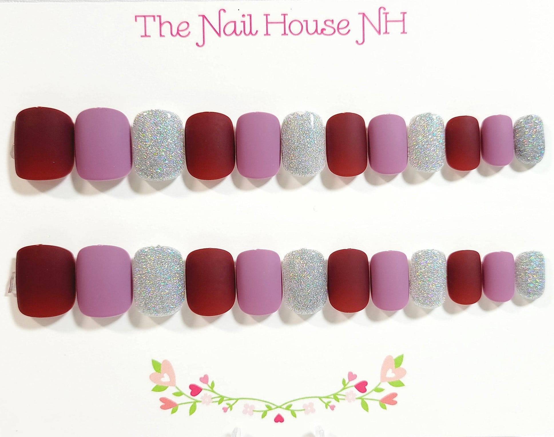 Press On Nails and Fingerless Glove Gift Set - Burgundy Mint