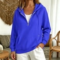 thumbnail image 2 of Hoodies for Women Long Sleeve Drawstring Half Zip Up Pullover Solid Color Drop Shoulder Sweatshirts with Pocket, 2 of 9
