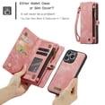 thumbnail image 6 of Dteck Detachable Wallet Case for iPhone 15 Pro,Multi-Functional Premium PU Leather Zipper Purse Cover Shockproof Rubber Card Slots & Removable Magnetic Case with Strap,Pink, 6 of 6