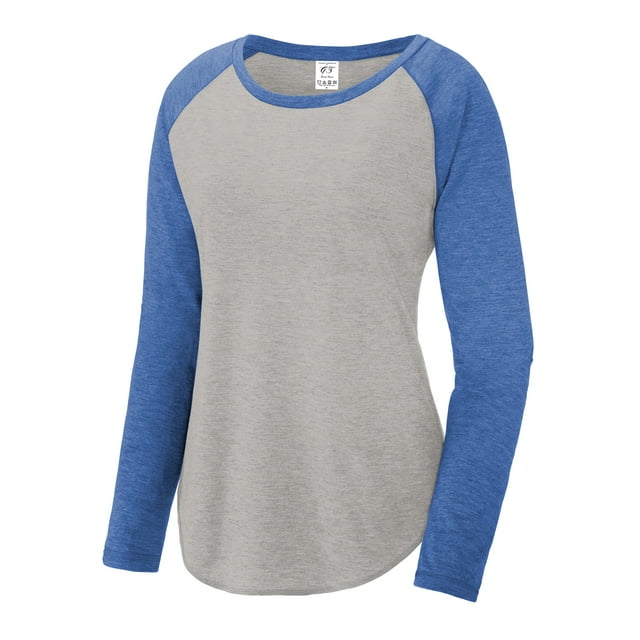 Gravity Threads Ladies Tri-Blend Moisture Wicking Performance Scoop Long Sleeve, Royal/L.Grey L