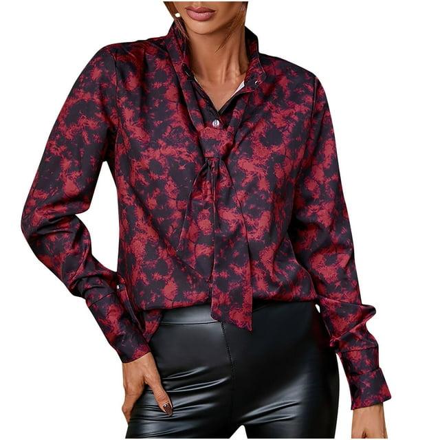 EQWLJWE Blouses à Manches Longues pour Femmes T-shirt Imprimé Mode Décontracté Col en V
