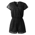 thumbnail image 3 of Femmes Crochet Points Surplice V Cou Manches Courtes Trou de Serrure Dos Uni Romper, 3 of 4