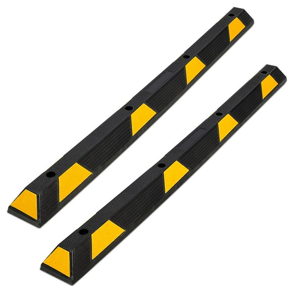 2-pack Heavy Duty Rubber Parking Curb, 72 Inch Extra Wide Garage Floor Stopper Professional Parking Lot Stopper w/Yellow Reflective Tape for Vehicles Truck Driveway