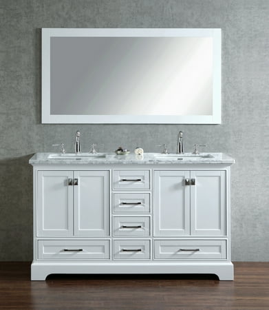 Newport White 60 inch Double Sink Bathroom Vanity with Mirror On Sale