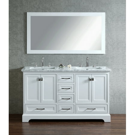 Stufurhome Newport White 60 inch Double Sink Bathroom Vanity with