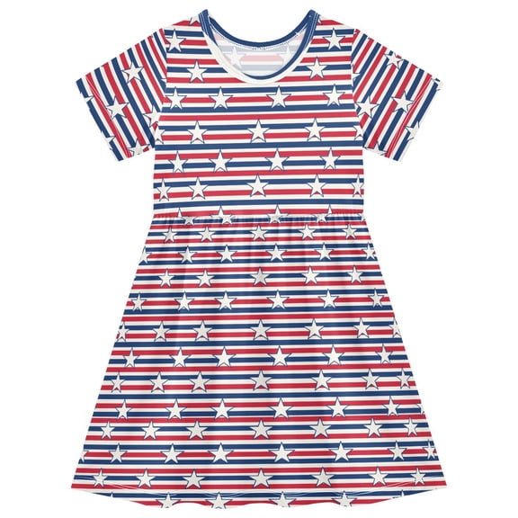 joogoo Stars Stripes Girls' Short Sleeve Dress Kids Dresses 4T
