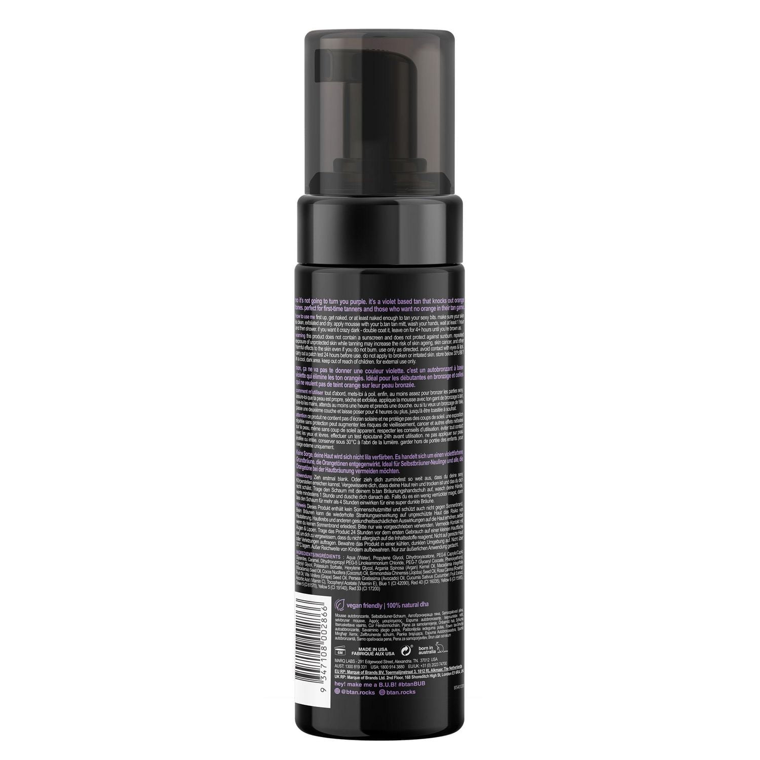 B.tan Love at First Tan 1 Hour Express Mousse Autobronzante mousse autobronzante 1 heure de base violette