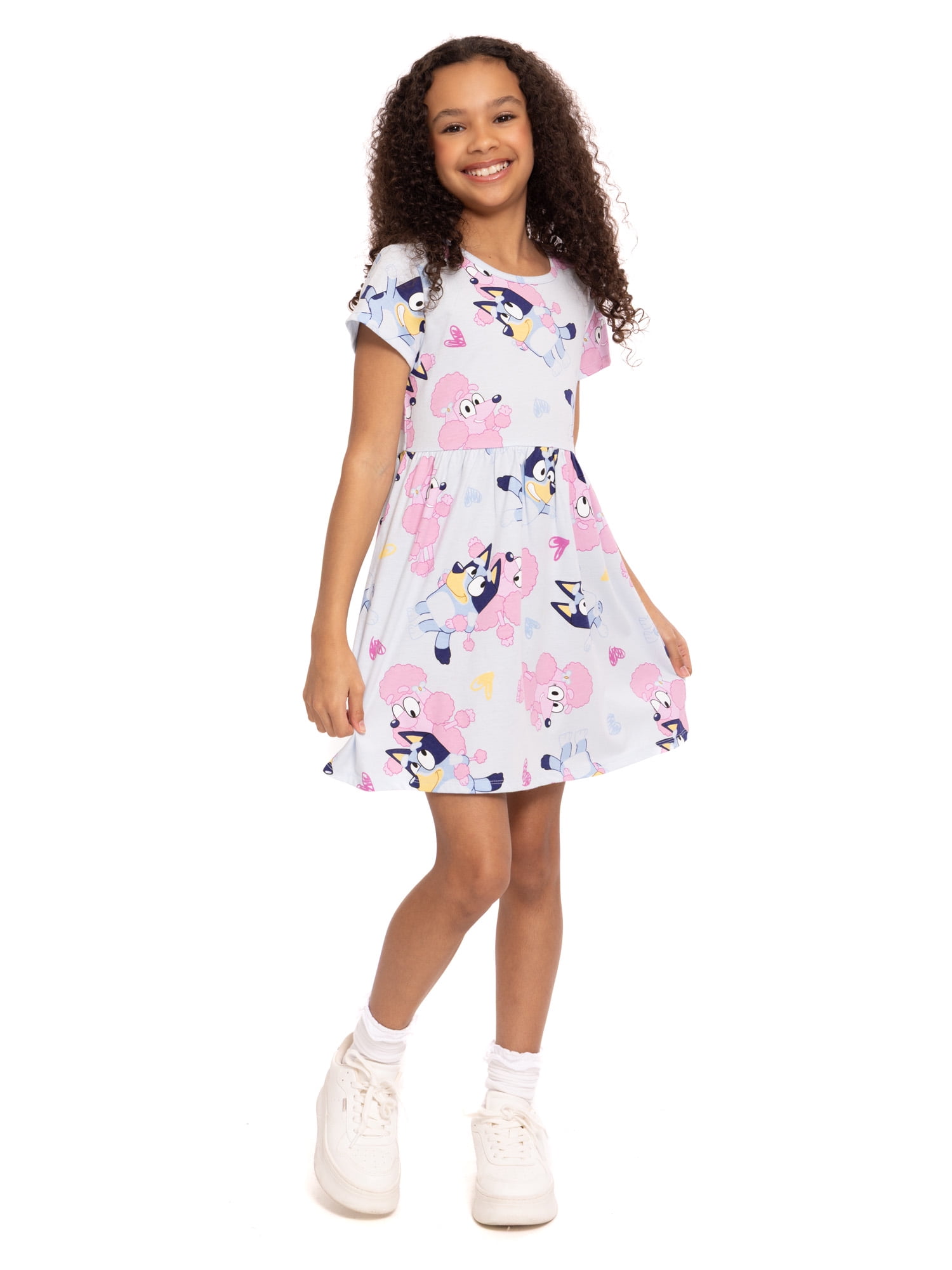 Bluey Girls Allover Print Dress with Short Sleeves, Sizes 4-12
