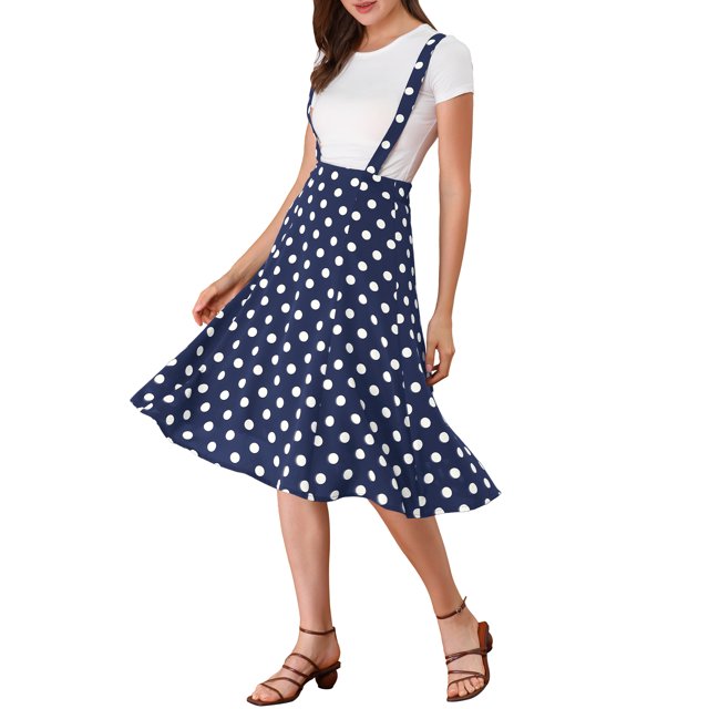 INSPIRE CHIC Women's Polka Dots Overall Flared Adjustable Straps Suspender Skirts