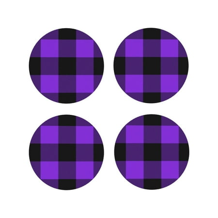 

Fuzoiu Purple Buffalo Plaid Print Leather Coasters Set Drink Coasters Set of 4 for Tabletop Protection Durable PVC Coasters Home Décor and Housewarming Gift-Round Shape