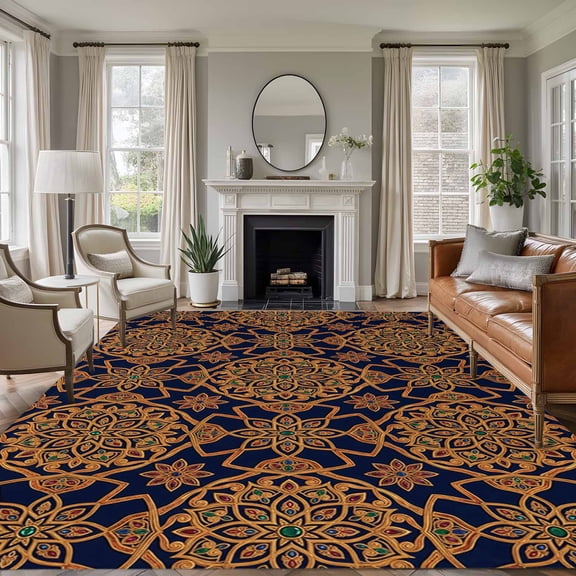 Large Area Rugs for Living Room Bedroom, Dark Brown 6'x9' Rug Washable Carpet Runner Indoor Outdoor, Vintage Abstract Flowers Pattern Non Slip Floor Mats Rug for Kitchen, Playroom