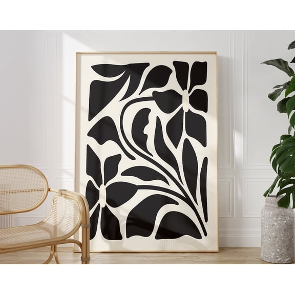 Boho Black And White Abstract Floral Design, Botanical Art, Black And White Wall Art, Abstract Art, Wall Art Wall Art, Modern Wall Decor, 8x12 UNFRAMED