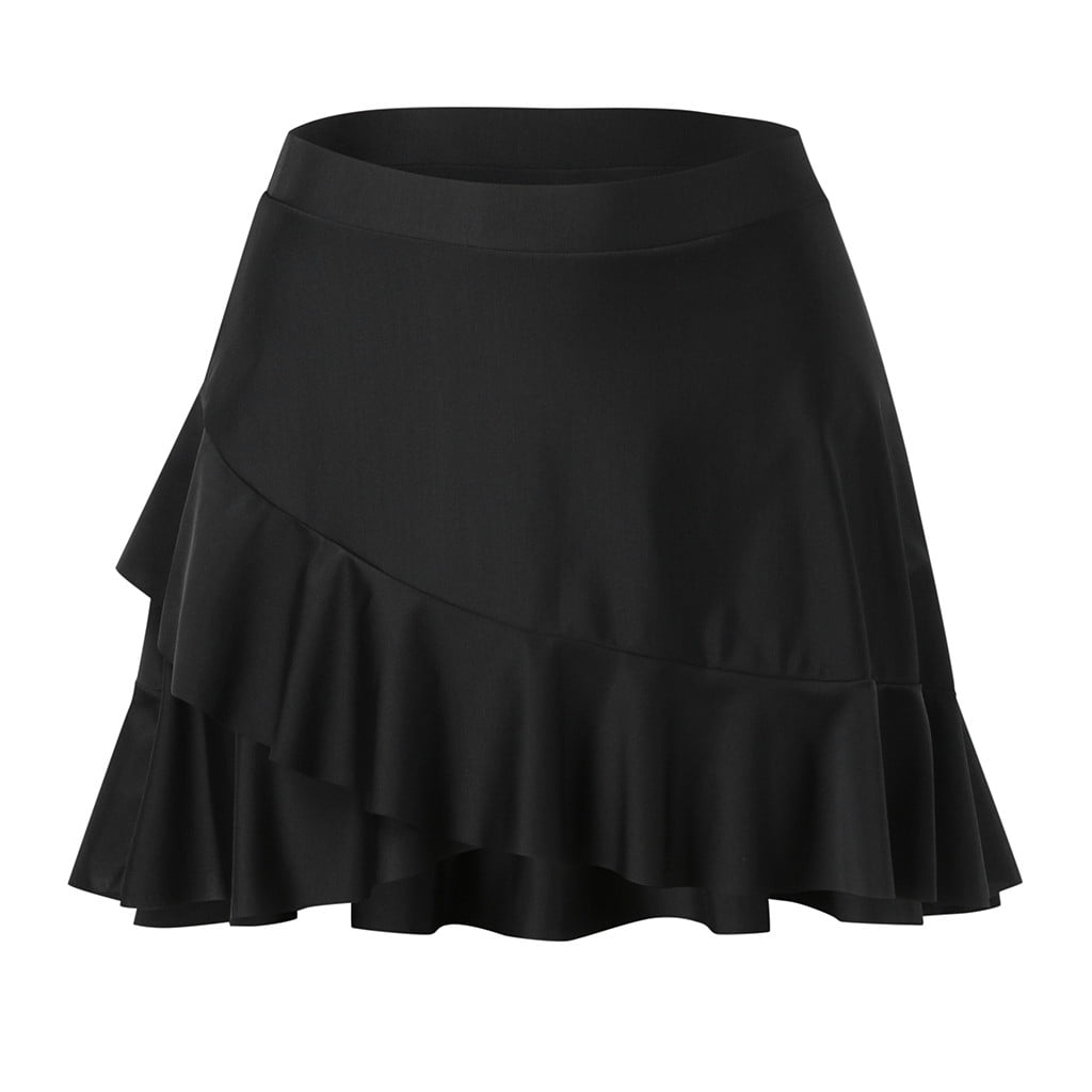 Qunbuty Women High Waisted Swim Skirt Long Skirted Swimsuit Bottom Athletic Bathing Suit Skirt With Panty Black