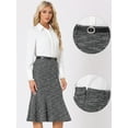 thumbnail image 2 of DARING DIVA Women's Plaid Belted Fishtail Tweed Midi Bodycon Skirts XS Black, 2 of 6