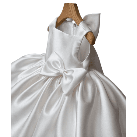

Mikrdoo Toddler Girls Dress Solid Color Summer Sleeveless Bow Princess Dress Piano Performance Puffy Dress White 3-4 Years