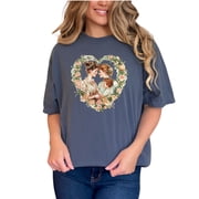 Vintage Floral Heart Mother and Child T-Shirt, Victorian Style Motherhood Tee, Romantic Floral Art Shirt, Unique Gift for Mom, Denim Comfort Colors T-Shirt, Small