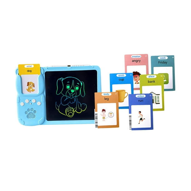 Tableta de escritura para niños, juguetes de aprendizaje Montessori, juguetes educativos para el habla, juguete sensorial Azul con 255 cartas.