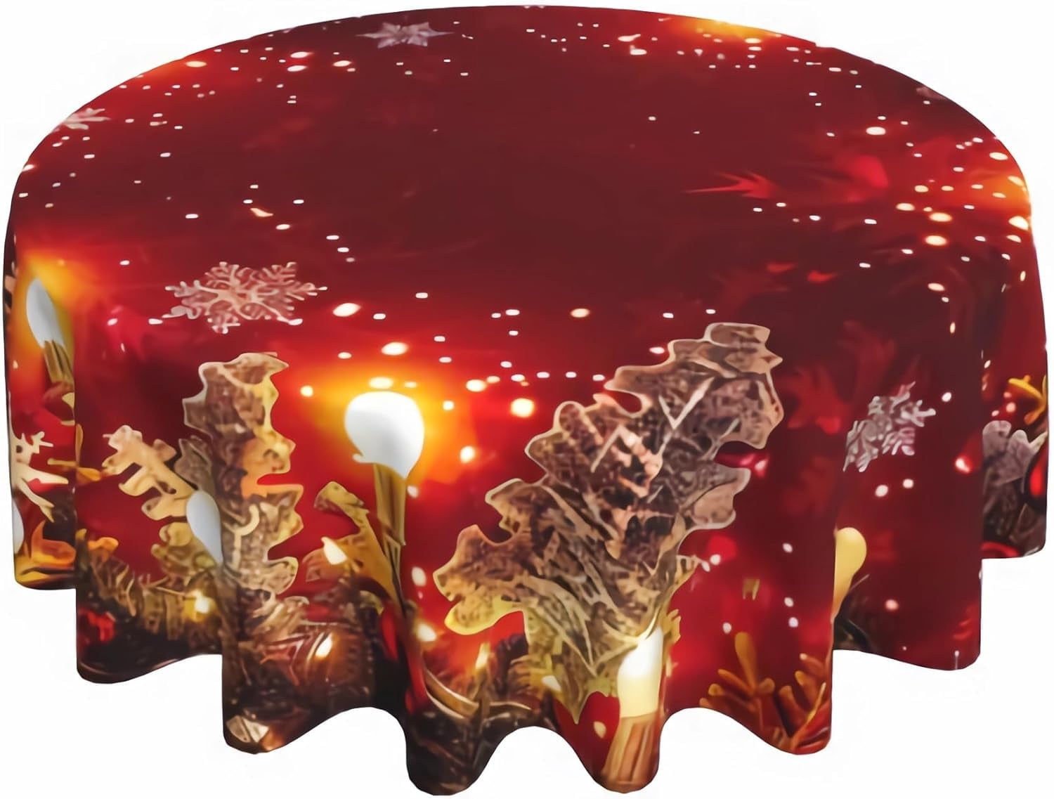 Joyeux Noël Nappe Ronde Flocon de Neige 60 Pouces, Décorations Feuilles de Pin de Noël Nappe Ronde pour Fête de Pique-Nique de Noël Intérieur Extérieur