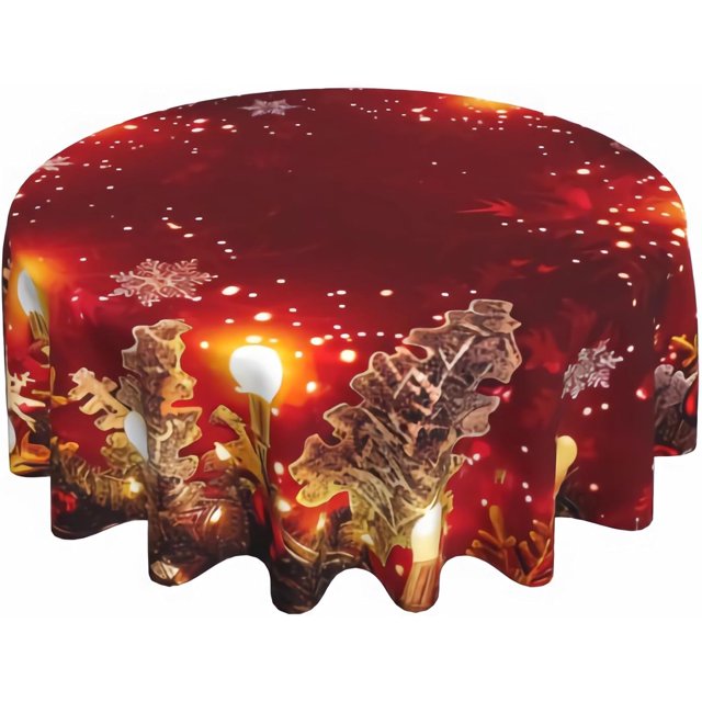 Joyeux Noël Nappe Ronde Flocon de Neige 60 Pouces, Décorations Feuilles de Pin de Noël Nappe Ronde pour Fête de Pique-Nique de Noël Intérieur Extérieur