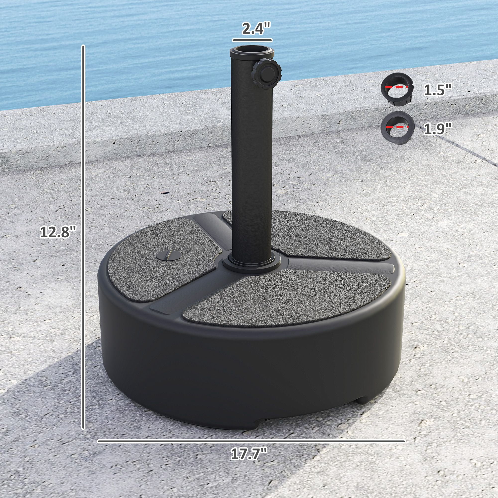 Dranite Round Patio Umbrella Base Holder, Heavy Duty Outdoor Umbrella Stand Base, Filled Up to 44lbs with Sand or 40lbs with Water for Garden, Poolside, Black