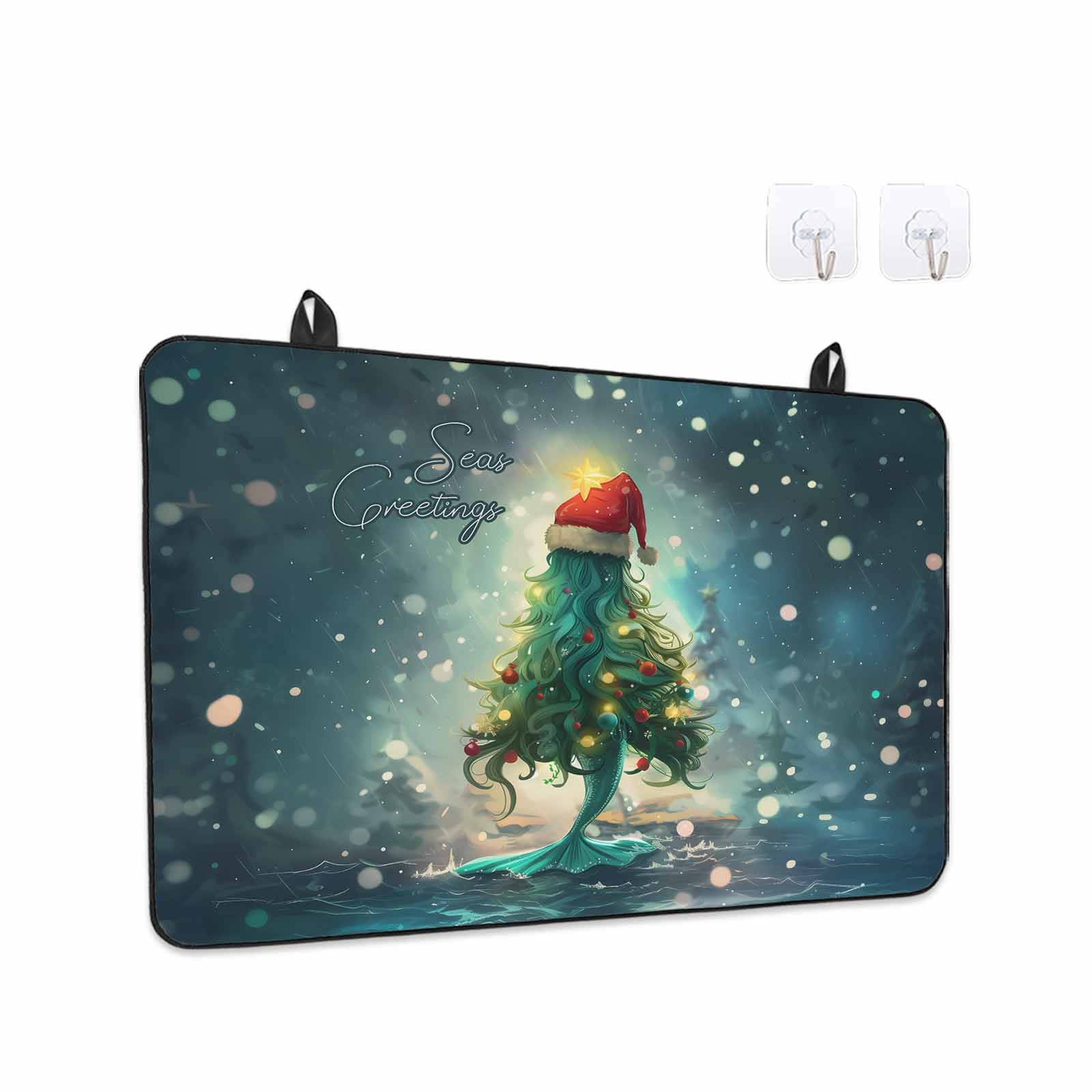 Coastal Christmas Stove Top Cover for Electric Stove, Heat-proof & Non Slip Glass Top Stove Cover Protector, Xmas Pine Tree Ocean Beach Green Kitchen Flat Cooktop Rubber Mat 24x21 Inches