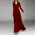 thumbnail image 2 of SRZYMJ Women Long V-Neck Velvet Stretchy Formal Evening Maxi Dresses, 2 of 5