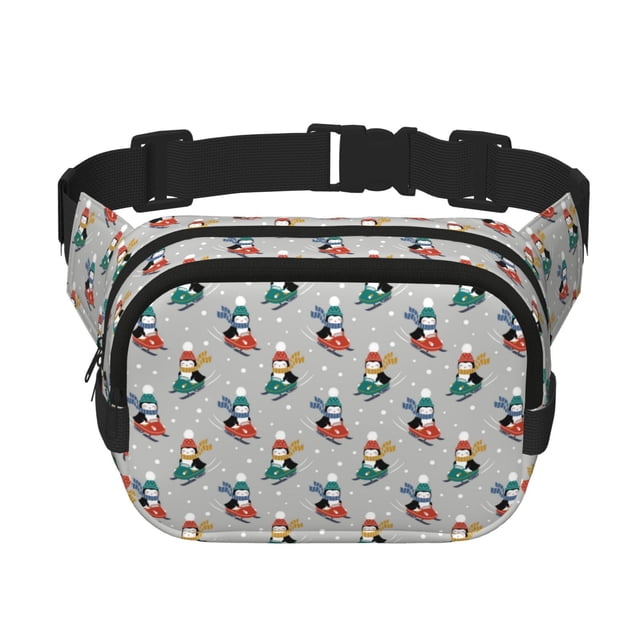 Fotbe Skiing penguin Cangurera Cuadrada con Estampado de Doble Capa, Bolsa de Cintura Ajustable Mini para Hombres y Mujeres