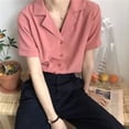 thumbnail image 2 of Camisa de mujer Verano de manga corta con cuello en V Botón suelta Top casual, rojo claro, L seitruly AP001363-15B, 2 of 7