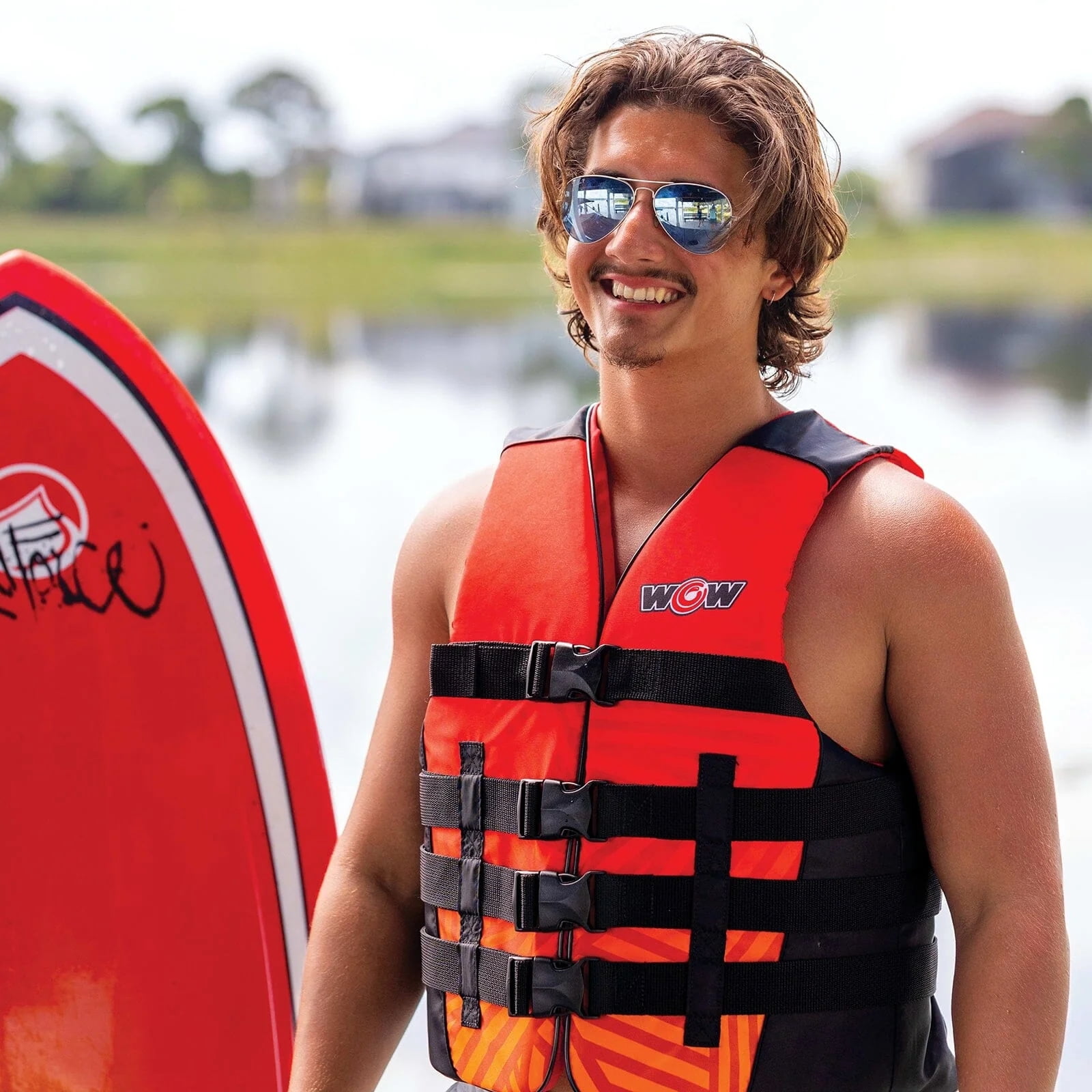 WOW SPORTS Polyester Life Vest L/XL Red, USCG Approved, Boating, Swimming, Watersports