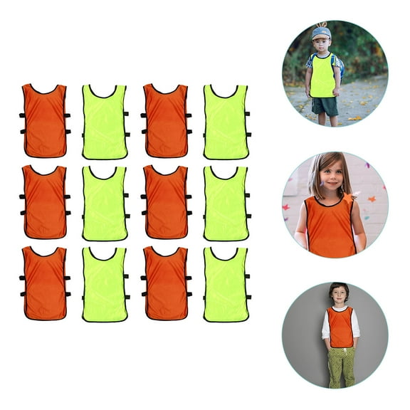 Sparsain 12 Pack Kids Soccer Training Vests, Team Practice Vests, Outdoor Sleeveless Vests with Elastic Straps