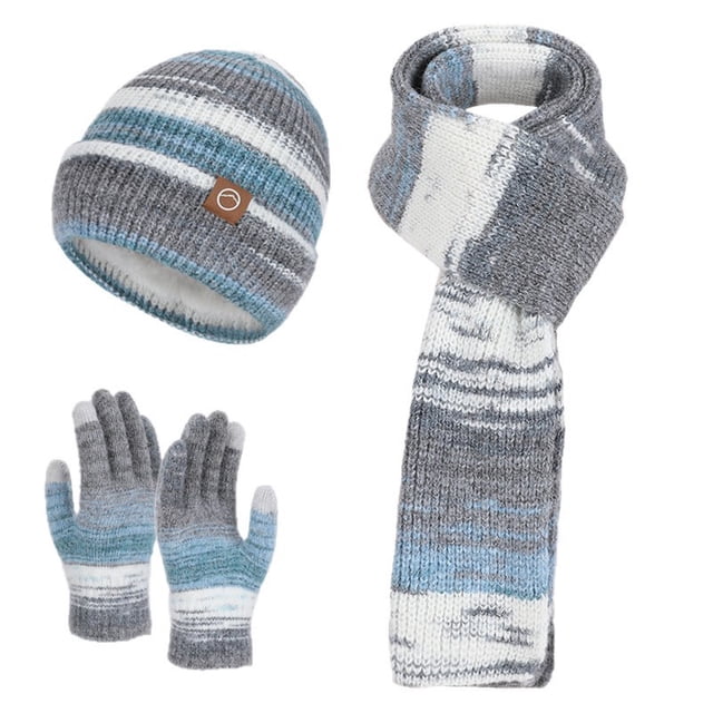 Sombreros de invierno para mujer, moda cálida, orejeras, gorro de punto, gorro de lana, bufanda, guantes, conjunto de tres piezas, gorro para mujer