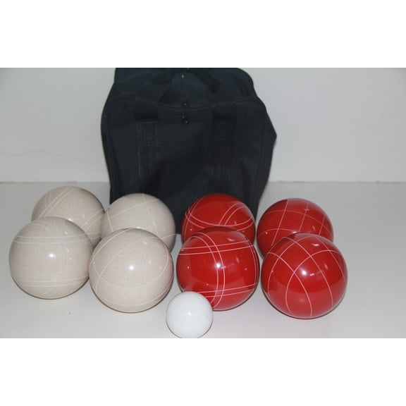 Italian/American Made, 110mm EPCO Bocce Set - Rustic White/Red Balls and Black Bag